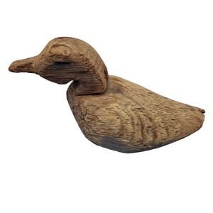 Vintage Hand Carved Wooden Duck Figurine Rustic Folk Art Decor 5" Folk Art Style